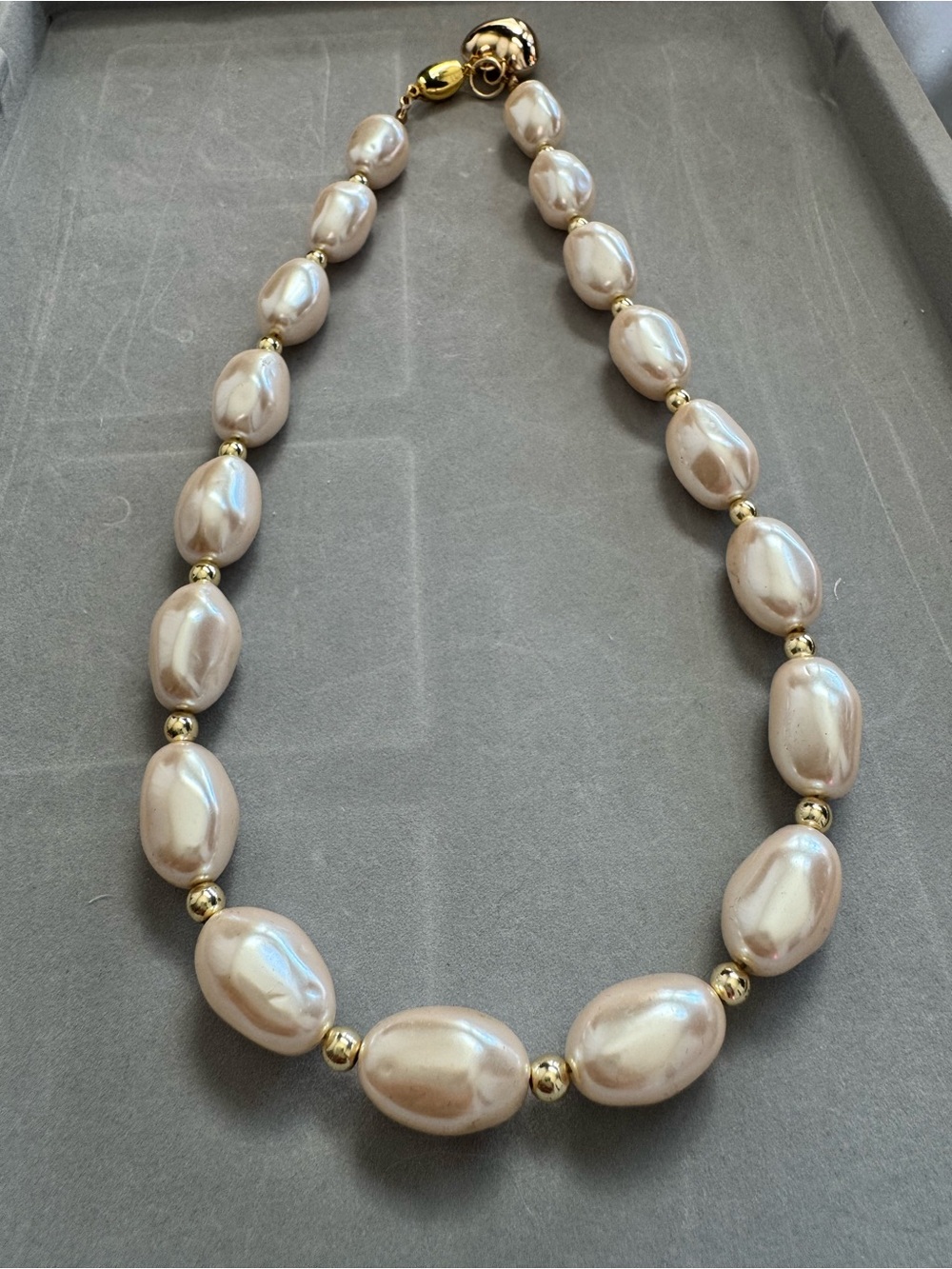 Classic Pearl-Style Necklace in Champagne with Gold Accents
